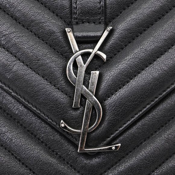 Yves Saint Laurent  College Medium Monogram Chevron Leather Crossbody Bag Black - Picture 5 of 12